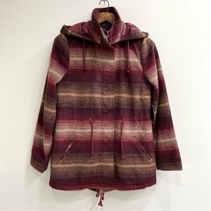 Jack BB Dakota maroon wool blend drawstring long line striped coat size medium